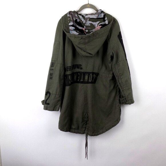 True Religion Parka Jacket Military Army Green Size Small Linen Blend Hooded - Picture 5 of 10